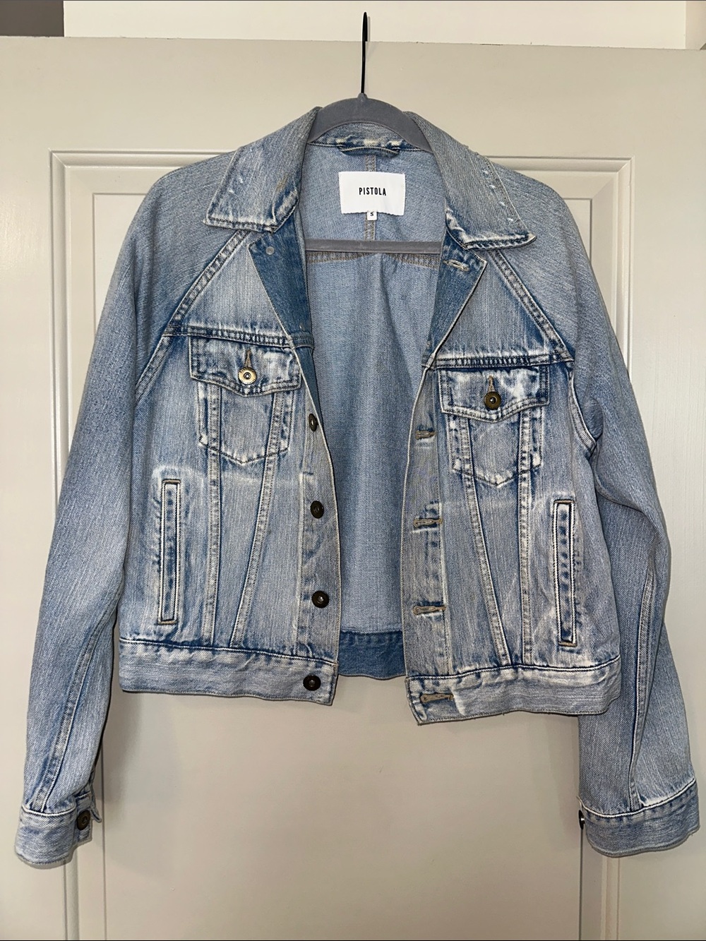 pistola faded light blue denim trucker jacket